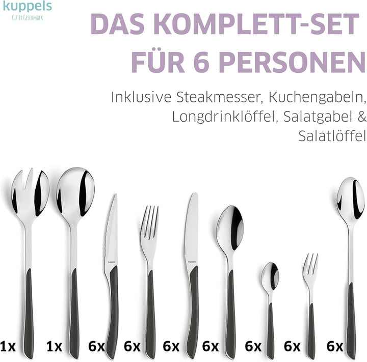 Kuppels PRISMA Besteck Set aus Edelstahl matt, Essbesteck 44-teilig, für 6 Personen, hochwertige Kun