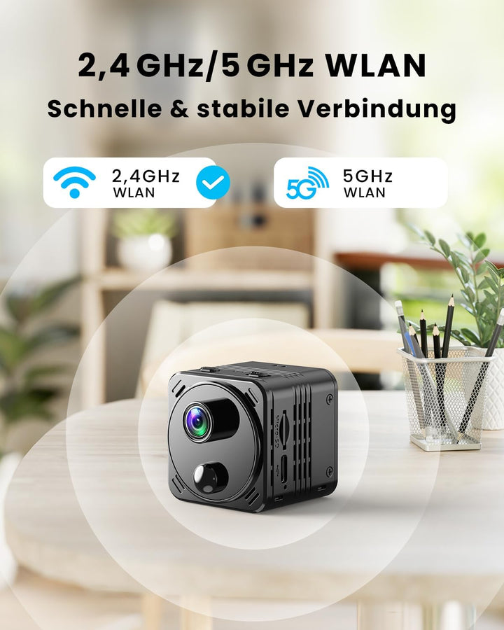 4K Mini Kamera 2,4/5GHz WLAN Überwachungskamera Innen WiFi Camera mit Live Übertragung aufs Handy, P