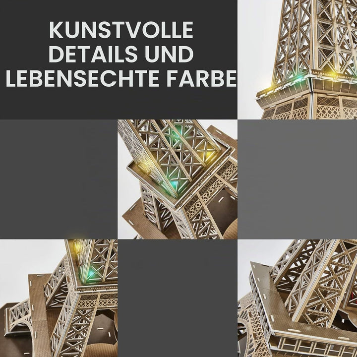 CubicFun 3D Puzzles Frankreich LED Tour Eiffel Architektur Modellbausätze für Erwachsene, DIY Paperc