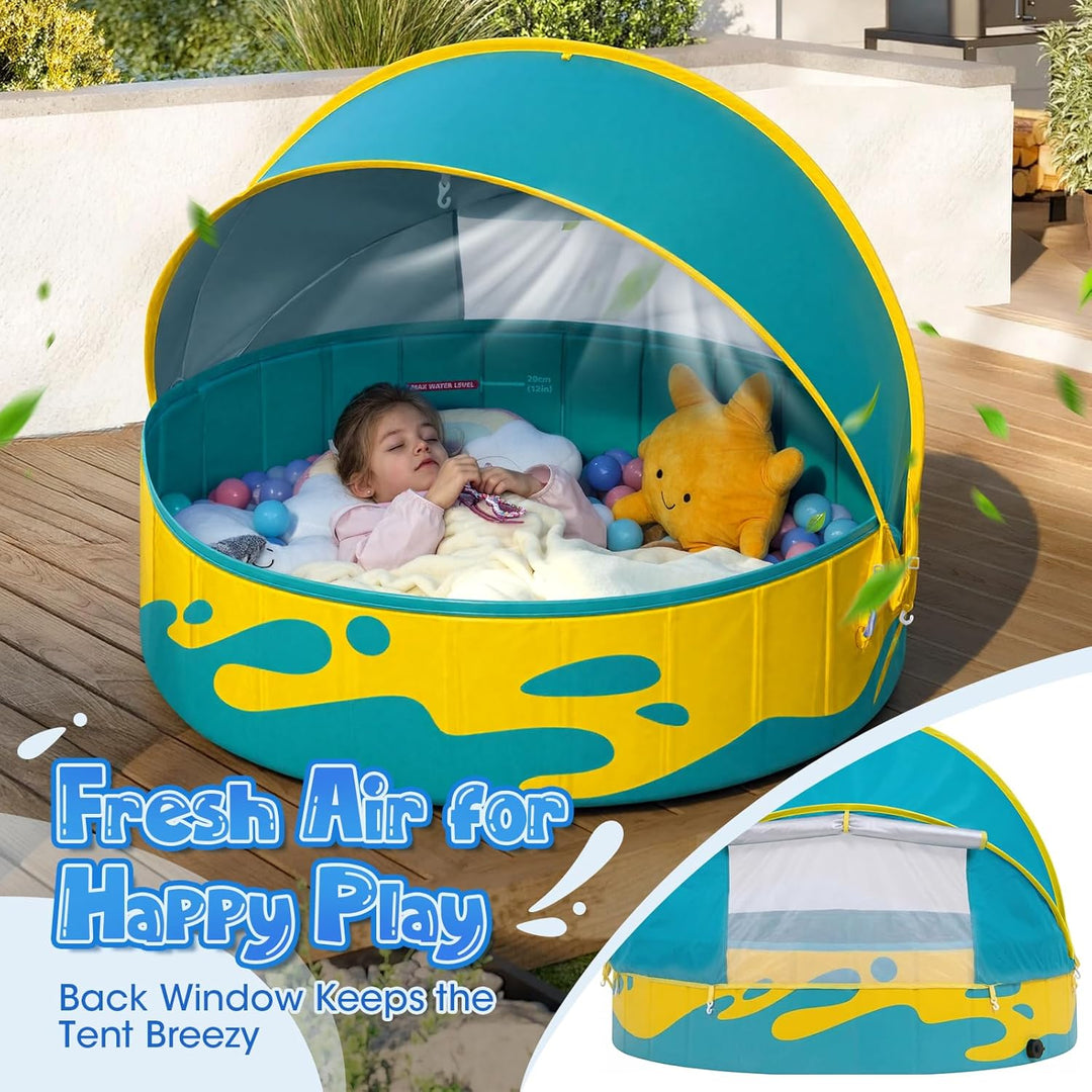 Peradix Planschbecken für Kinder mit Dach,120 cm Baby Planschbecken mit Sonnenschutz – Klappbarer Ki