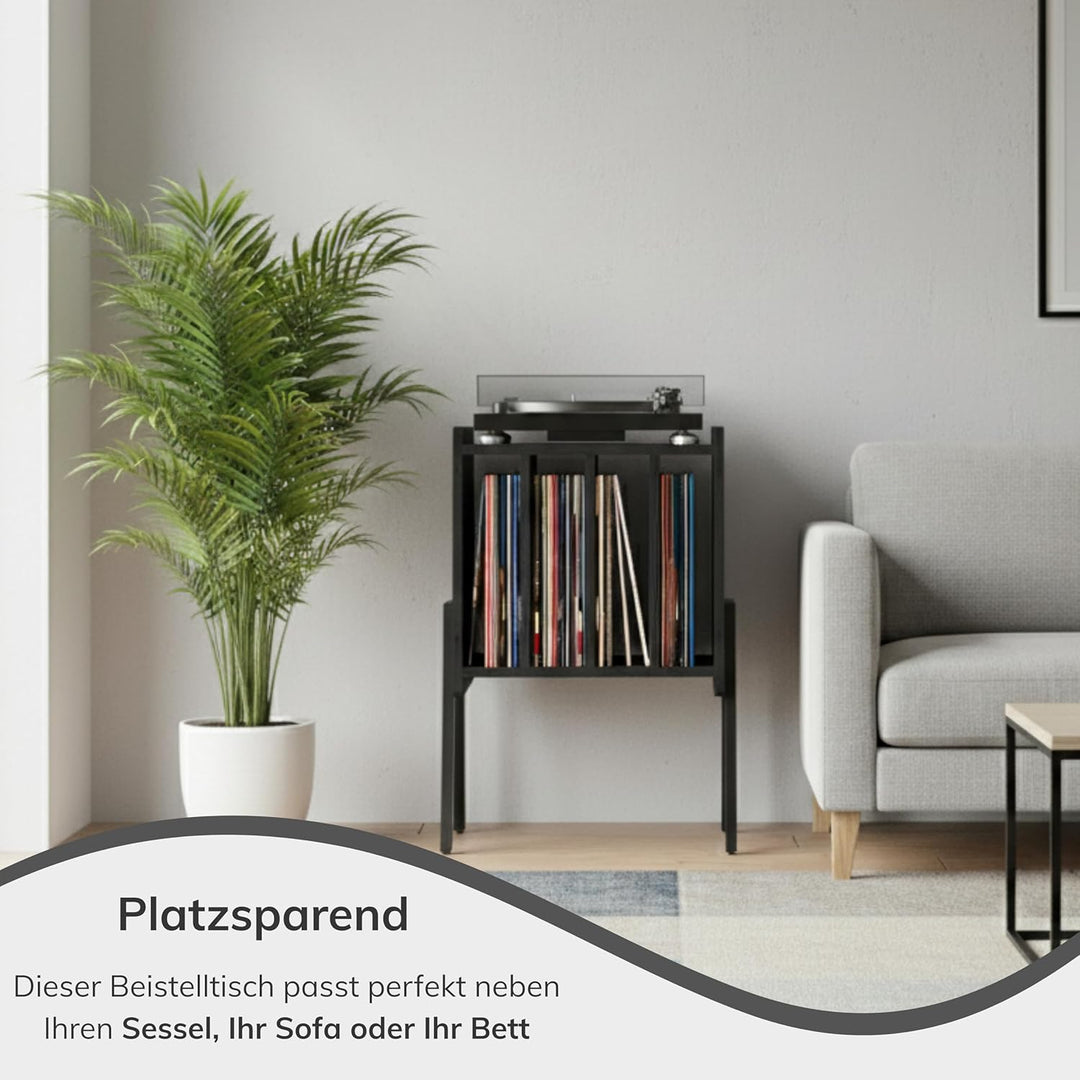ACAZA Plattenspieler Tisch für Schallplatten Aufbewahrung – Schrank mit 4 Fächern – 40 x 30 x 66cm –