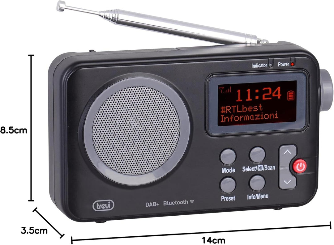 Trevi DAB 7F80 R tragbares DAB+ Radio mit Bluetooth, Uhr mit programmierbaren Weckern und digitalen