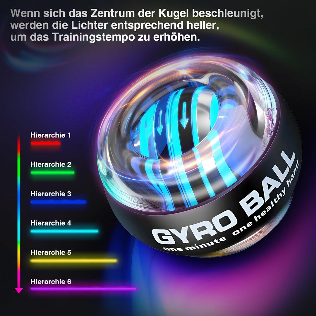 Gyroball,Handgelenktrainer-Ball,Handgelenkstärker,6-stufiger Widerstands/Lichtsteuerung,Gyroskopisch