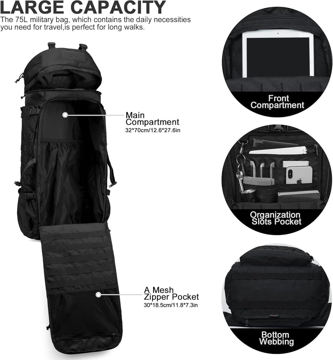 Mardingtop 75L Rucksack Taktischer Rucksack Wanderrucksack Trekkingrucksack YKK Zipper mit der gross