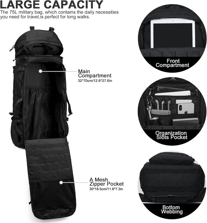 Mardingtop 75L Rucksack Taktischer Rucksack Wanderrucksack Trekkingrucksack YKK Zipper mit der gross