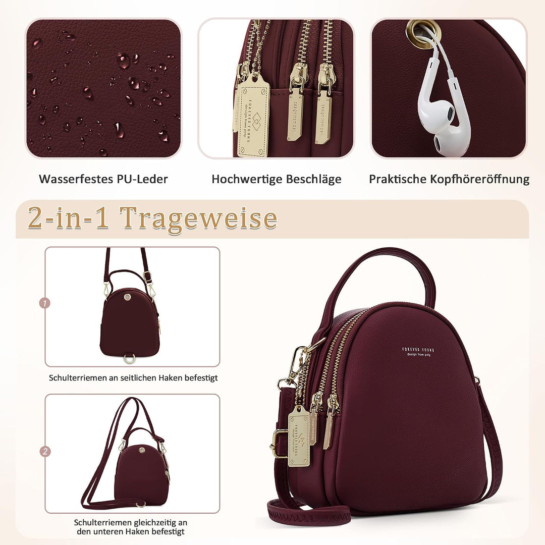 Mini Damen Rucksack Elegant Tagesrucksack mit Kopfhörerloch Handtasche für Schule Reisen Lässig Urla
