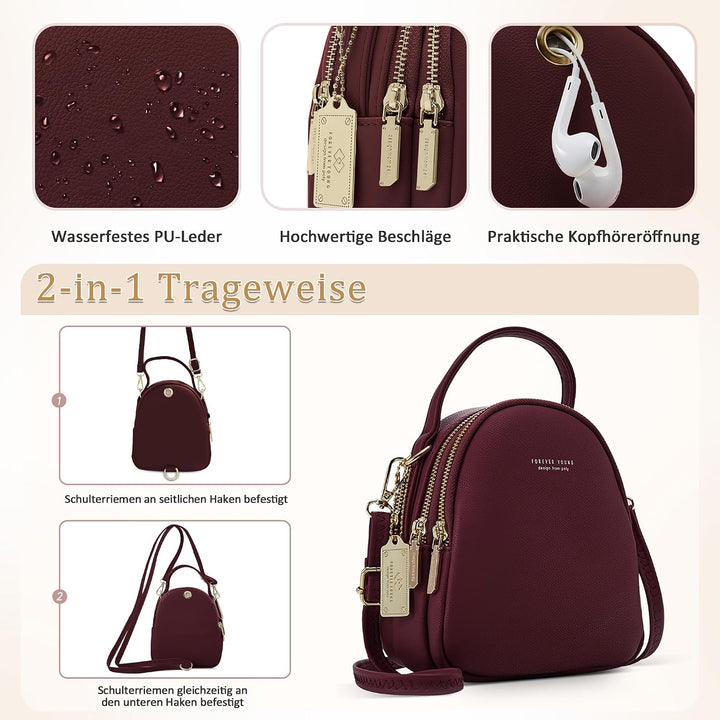 Mini Damen Rucksack Elegant Tagesrucksack mit Kopfhörerloch Handtasche für Schule Reisen Lässig Urla