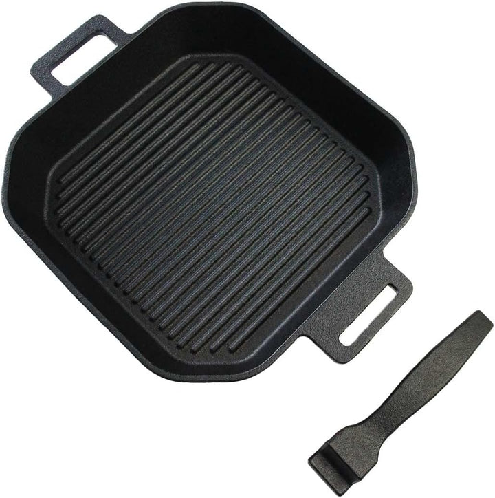 SANTOS Grillpfanne eckig - 29x29cm - Gusseiserne Pfanne mit abnehmbarem Griff - Braten, Grillen - Gu