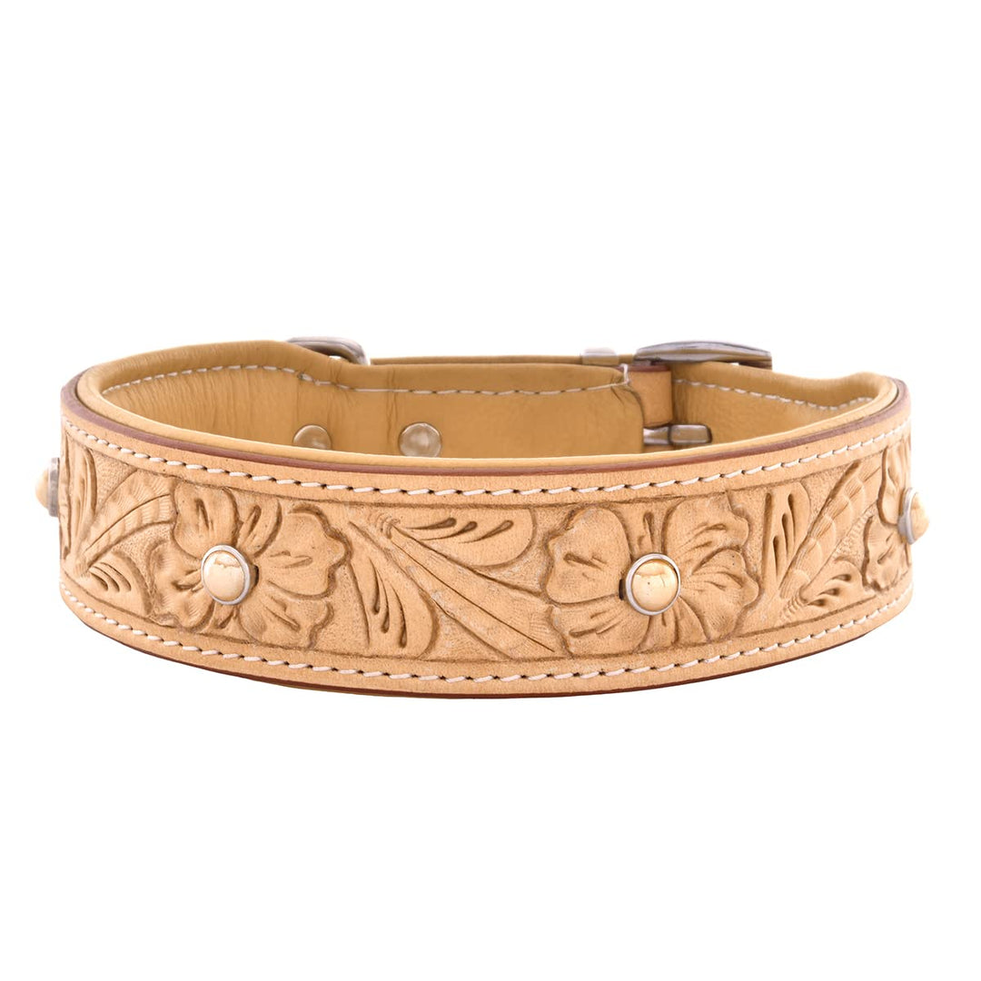MICHUR Rafael Hundehalsband Leder, Lederhalsband Hund, Halsband, BEIGE, Leder, mit gestanzten Blumen