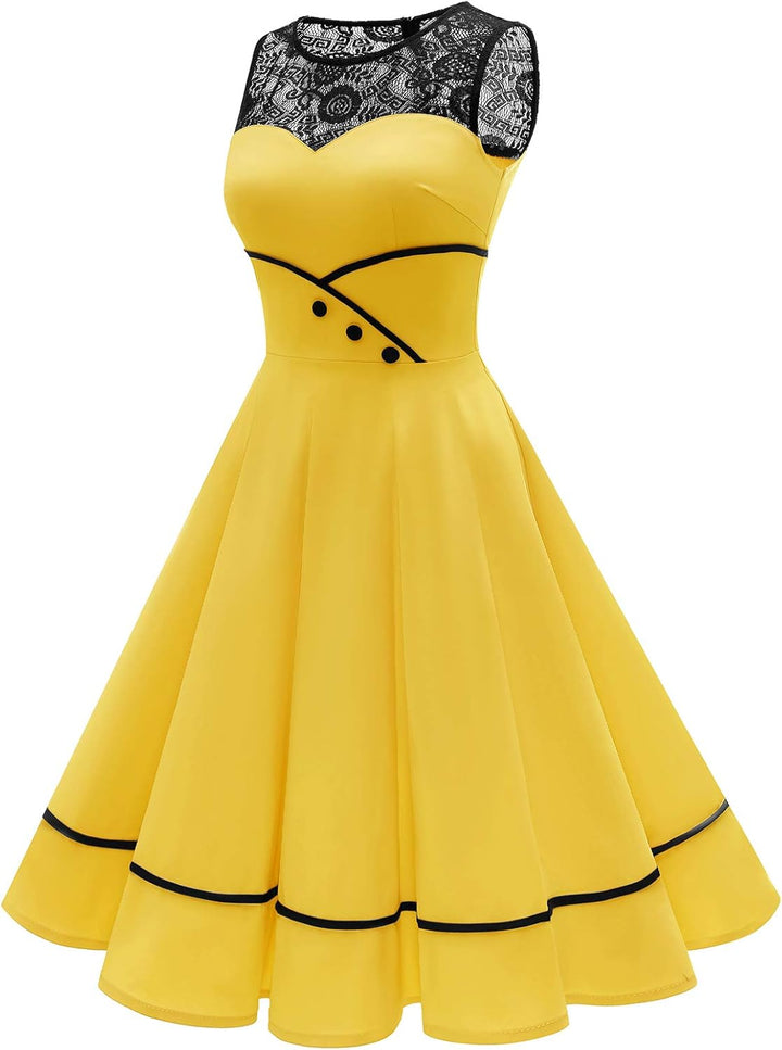 Bbonlinedress Damen Cocktailkleid Rockabilly Spitzenkleid 50er Retro Vintage Faltenrock Elegant Ärme