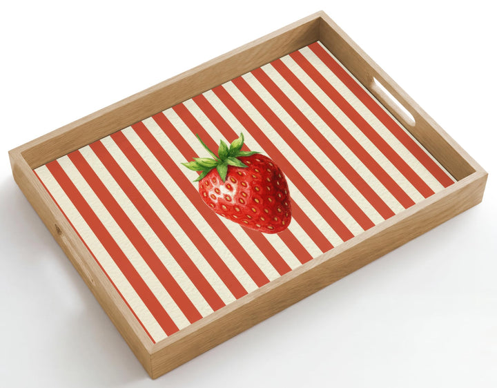 Holztablett Küchentablett Servier Tablett Eiche Serviertablett Erdbeere - Streifen 50 x 35 x 5 cm, E