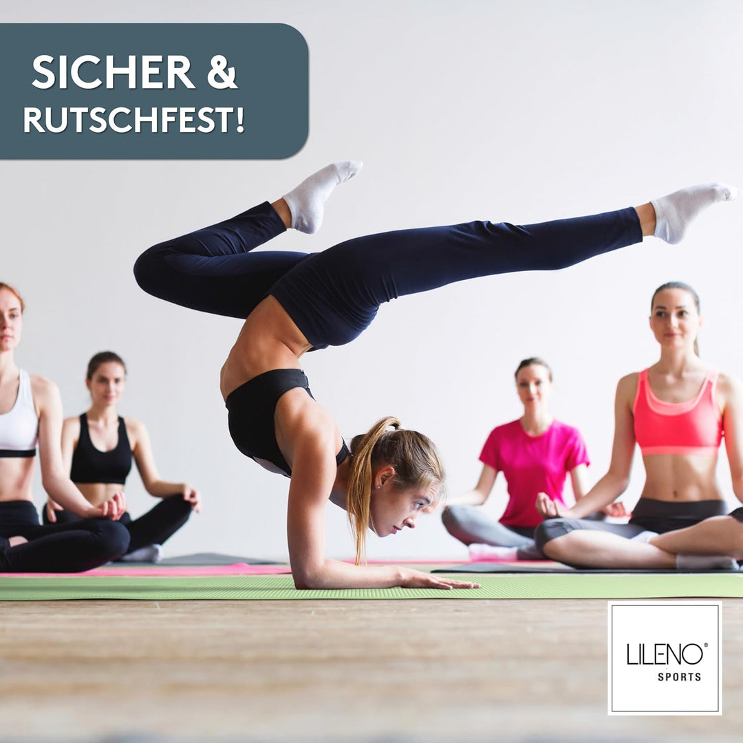LILENO SPORTS Yoga Matte (180x60cm) inkl. Tragegurt - Sport und Yogamatte extra rutschfest in 4 mm D