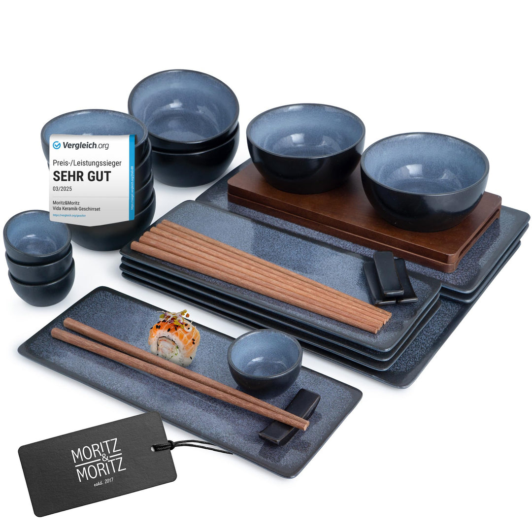 Moritz & Moritz Sushi Geschirr Set für 4 Personen - 29 Teile - Sushi Servierset mit 3X Sushi-Platte