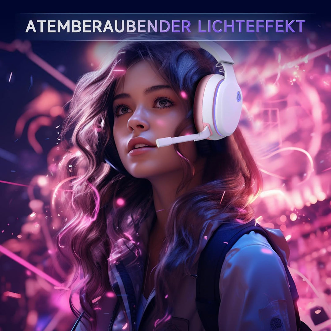 Gvyugke Gaming Headset Wireless, Pink Gaming Kopfhörer Kabellos mit Abnehmbares 3D-Stereomikrofon, B