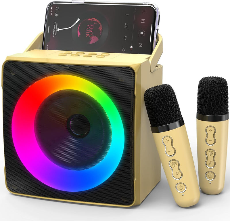 Ankuka Tragbarer Karaoke Maschine, Bluetooth Lautsprecher für Kinder mit 2 kabellosen Mikrofonen, Dy