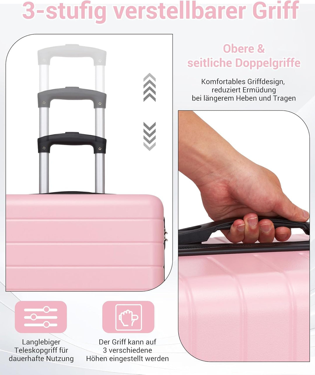 Koffer Mittelgross L 66cm, Leichter ABS+PC Reisekoffer für Flugzeug, Ryanair Trolley mit 4 Rollen, H