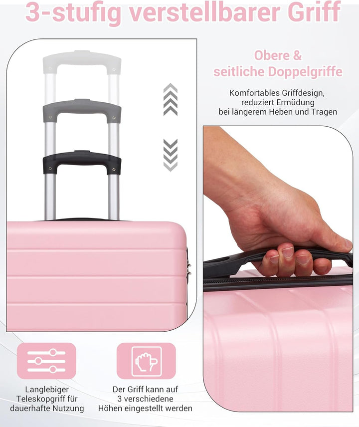 Koffer Mittelgross L 66cm, Leichter ABS+PC Reisekoffer für Flugzeug, Ryanair Trolley mit 4 Rollen, H