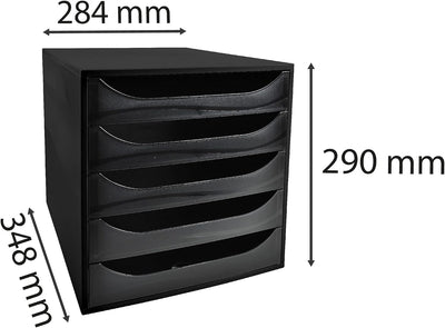 Exacompta 229014D Ablagebox EcoBlack mit 5 Schubladen für DIN A4+ Dokumente. Ecobox mit hoher Kapazi