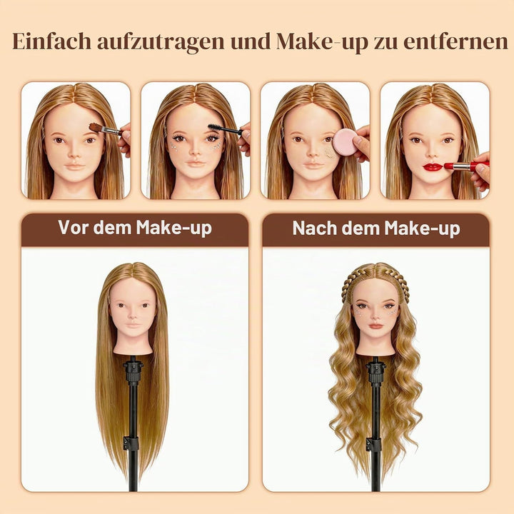 Yofuly 26Zoll/66cm Frisierkopf, 80% Echthaar Übungskopf, Make-up Frisieren Trainingsköpfe, Mannequin