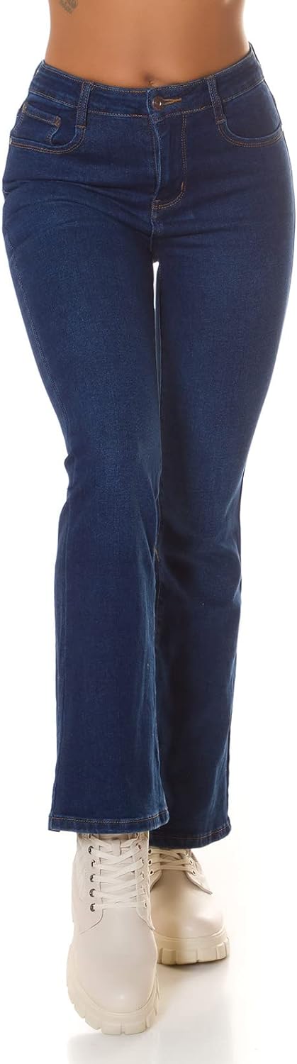 Koucla Basic High Waist Jeans mit Schlag 44 Blau, 44 Blau