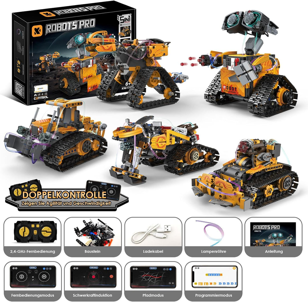 ZWOOS Technik Roboter Kinder Bauspielzeug,5-in 1 Programmierbarer Roboter Bausatz mit App &amp; Fernsteu
