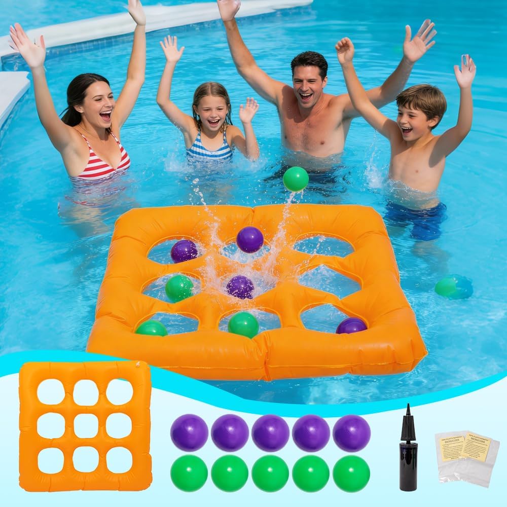 Aufblasbares Wasserspielzeug, Pool Spielzeug Tic Tac Toe, Wasserspielzeug Aufblasbar mit 10 Bällen,