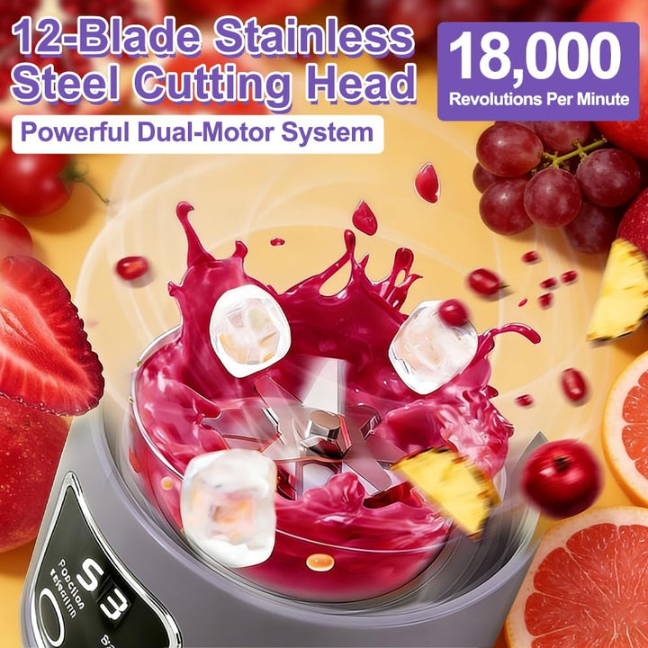 Tragbarer Mixer Smoothie Maker, 450ml USB Mini Mixer to Go mit Digitalanzeige, 12-Klingen Portable B