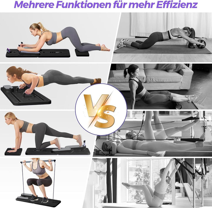 Pilates Board Upgraded, 6-in-1 Faltbares Pilates Reformer Set für Zuhause, Multifunktionales Ganzkör