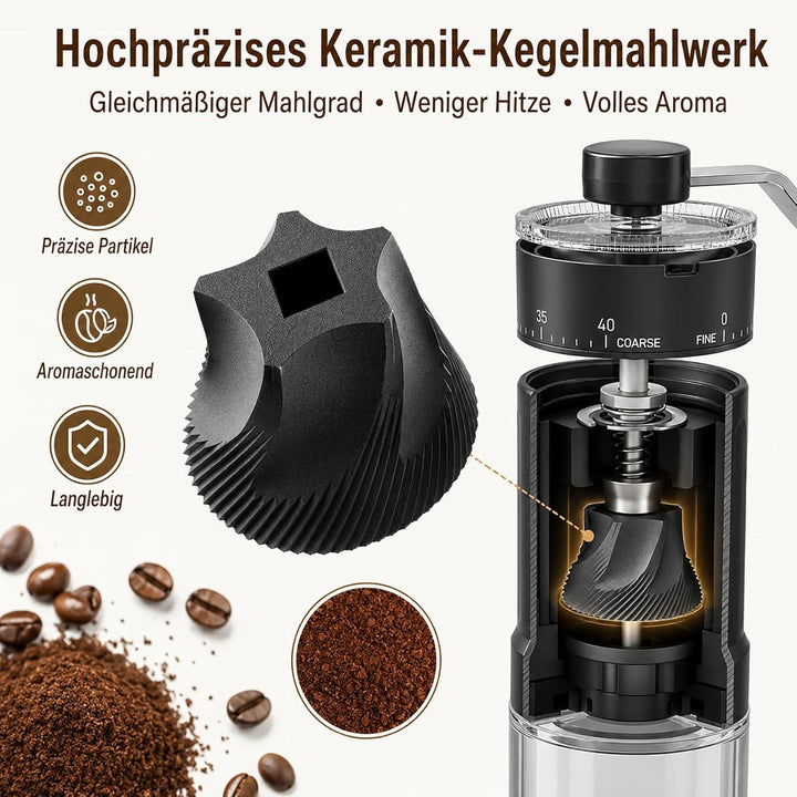 Externer Verstellbarer Kaffeemühle Manuell mit Hochpräzisen - Kaffeemühle mit 40 Einstellbaren Stufe