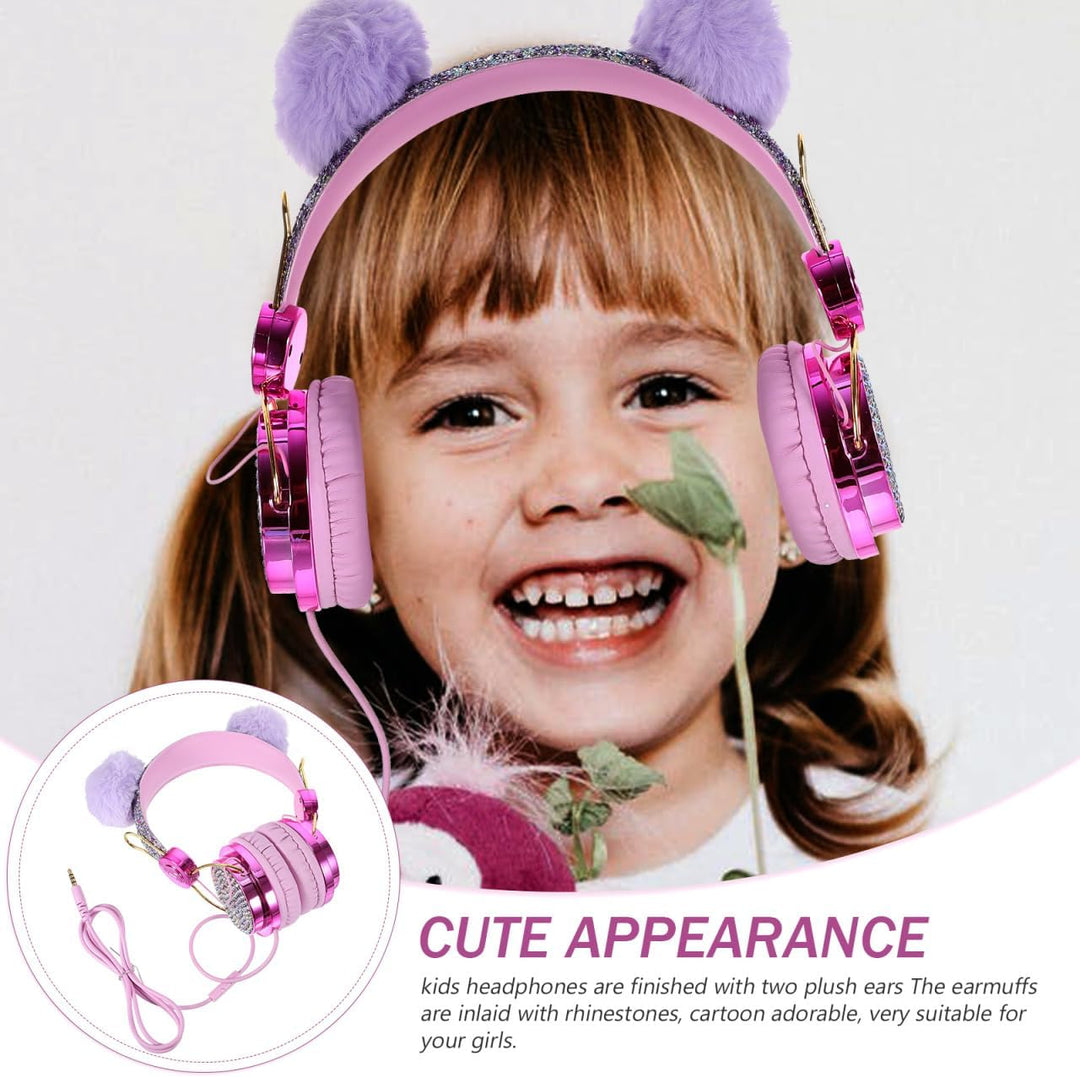 HOMSFOU Kinder Plüsch Over Ear Kopfhörer Mit Geräuschbegrenzung Mädchen Headset Gepolstert Für Schul