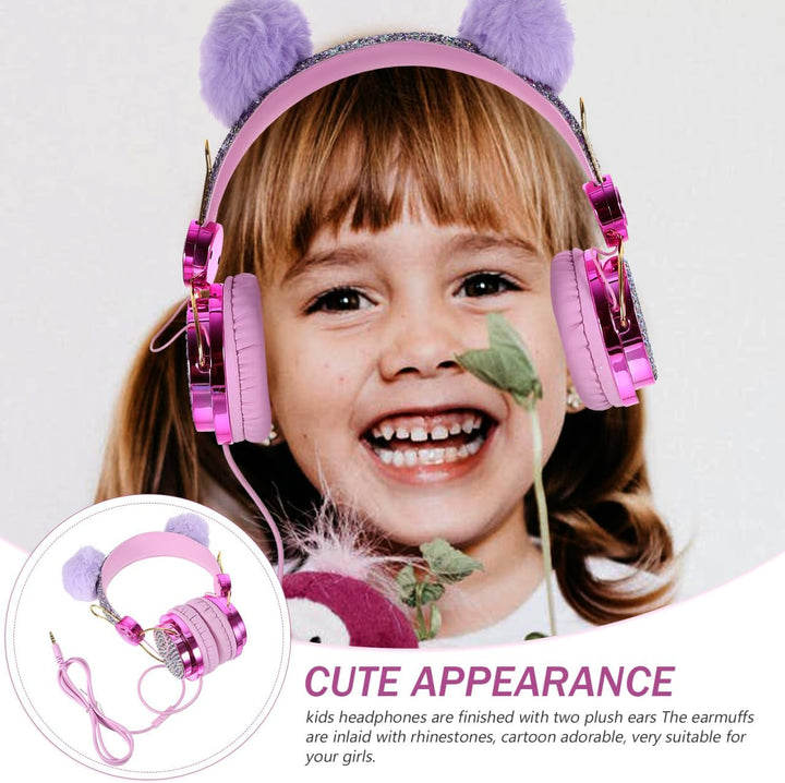 HOMSFOU Kinder Plüsch Over Ear Kopfhörer Mit Geräuschbegrenzung Mädchen Headset Gepolstert Für Schul