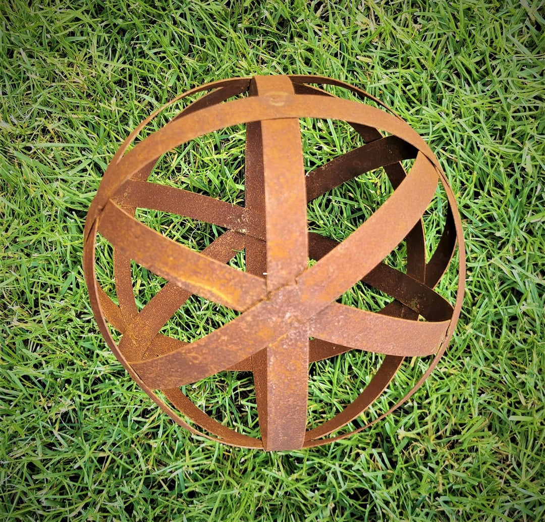 Dekokugel Geflecht 20 cm aus Cortenstahl Rost Geflechtkugel Streifenkugel