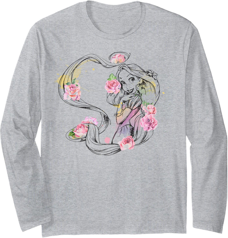 Disney Tangled Rapunzel Floral Hair Sketch Portrait Langarmshirt