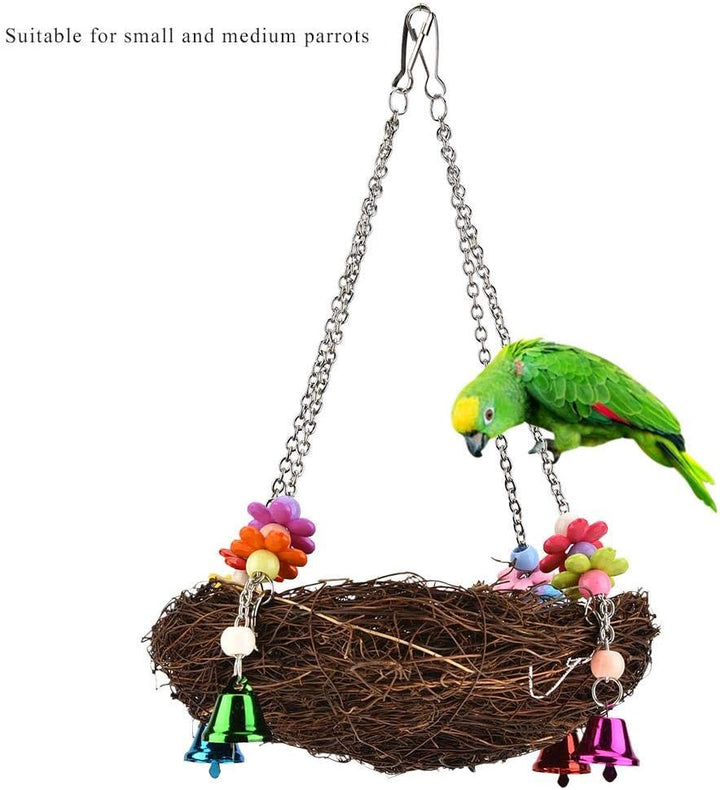 Papageien-Hängematten-Schwingenspielzeug, Haustier-Vogel-Rattan-Webart-hängendes Schwingennest mit 4