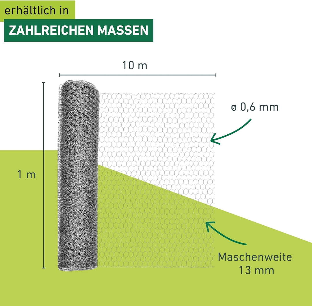 Windhager Kleintiergeflecht verzinkt, 1 x 10 m 10 x 1 m 13 Mm, 10 x 1 m 13 Mm