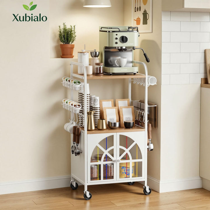 Xubialo Kaffeewagen 3-Stöckig Rollbar, 43x32cm, Küchenstation mit Stauraum