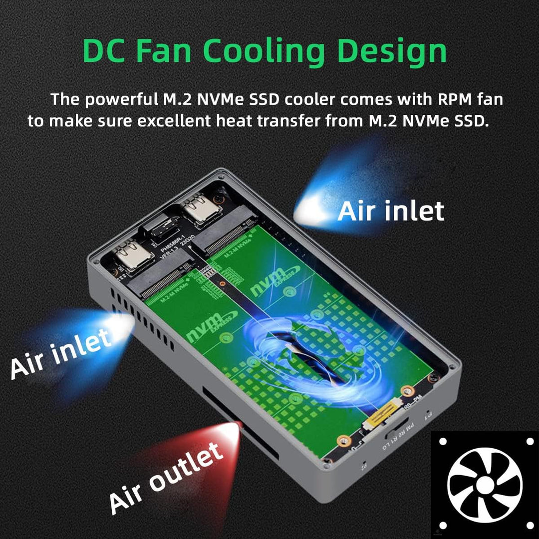 NFHK Dual NVME M.2 NGFF M-Key auf USB-C Type-C Raid0 Raid1 JOBD Big Enclosure 20Gbps with Fan Raid0