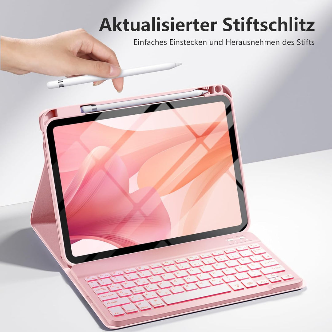 Hülle mit Tastatur für iPad 11 Generation A16/10 Generation (11/10.9 Zoll, 2025/2022), 7-farbige Bel