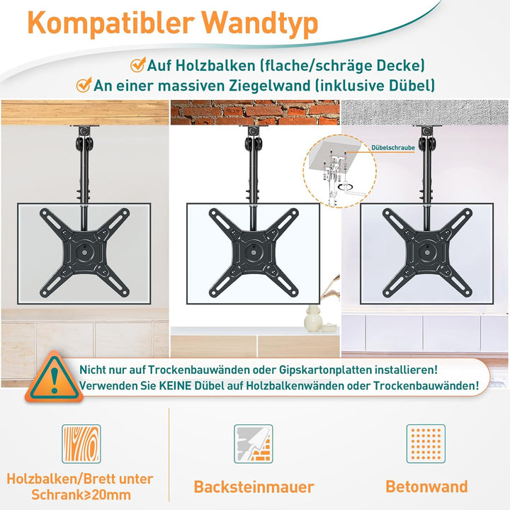 ELIVED Monitor & TV Deckenhalterung Klappbar für die meisten 14-42 Zoll Fernseher bis zu 10KG, max.