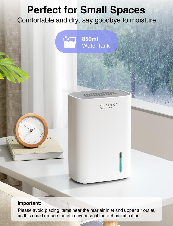 CLEVAST Elektrischer Luftentfeuchter, 850 ml Luftentfeuchter für Zuhause mit Ultra-Leise & Automatis