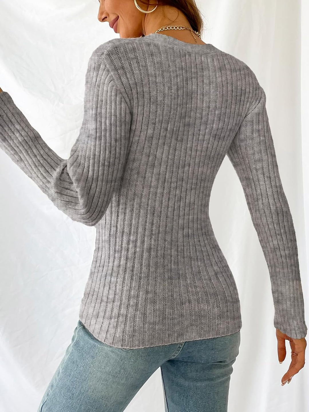 CUPSHE Damen Strickpullover V-Ausschnitt Wickeloptik Langarm Crossover Feinstrick Pulli Wickeloberte