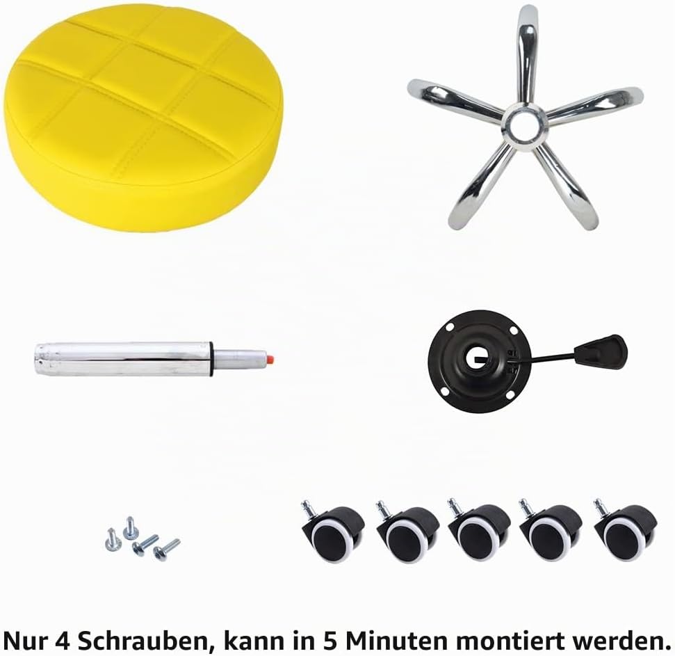 KKTONER Rollhocker Barhocker Bürohocker Arbeitshocker höhenverstellbar drehbar aus Kunstleder Gelb,