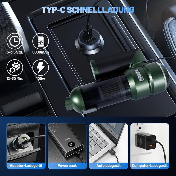 HANSILK Handstaubsauger Akku Kabellos 4 in 1 25000PA Mini Staubsauger Faltbarer Auto Staubsauger Sta