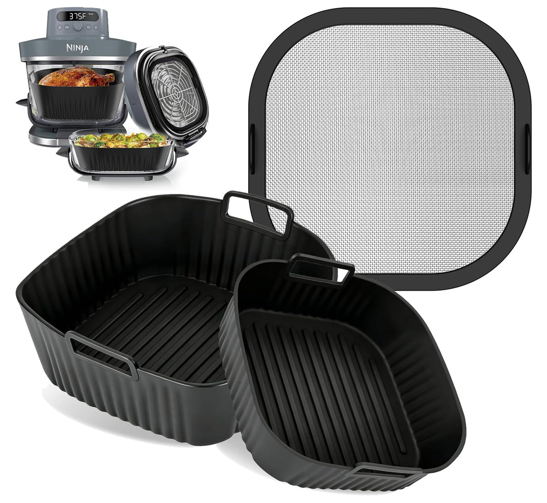 Airfryer Zubehör für Ninja Crispi Pro AS101EU Heissluftfritteuse 2 Stück Silikonform+ Edelstahl Spri
