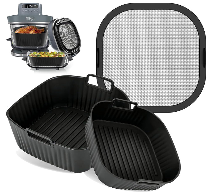 Airfryer Zubehör für Ninja Crispi Pro AS101EU Heissluftfritteuse 2 Stück Silikonform+ Edelstahl Spri