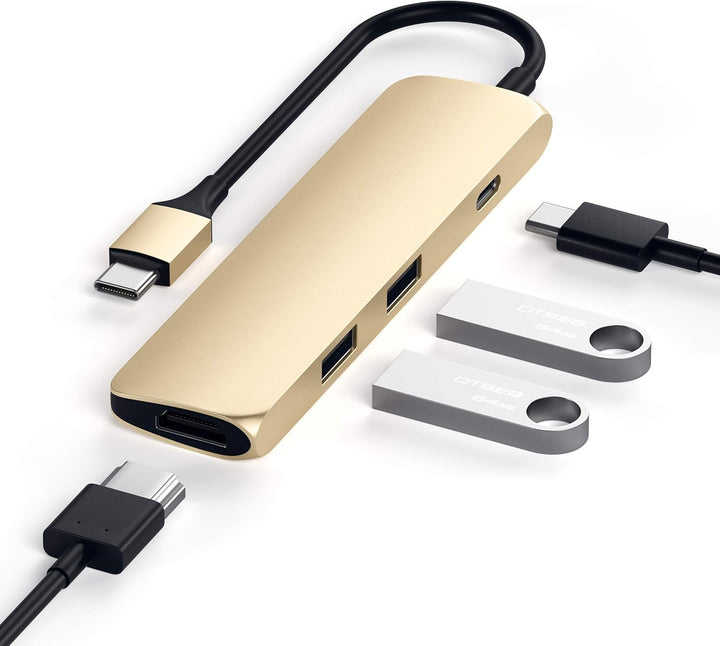 SATECHI 4-in-1 USB-C Hub Slim Classic Multiport Adapter mit 4K mit 60Hz HDMI, 60W PD Ladefunktion, 2