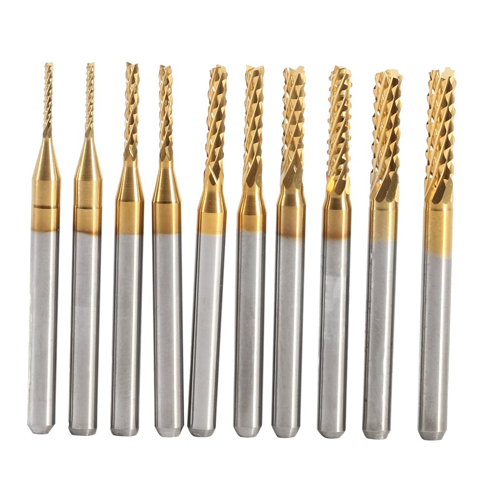 10 pcs Schaftfräser Titan Beschichtete Fräserset Hartmetall CNC Fräser Gravur Bits Carving Drill Wer