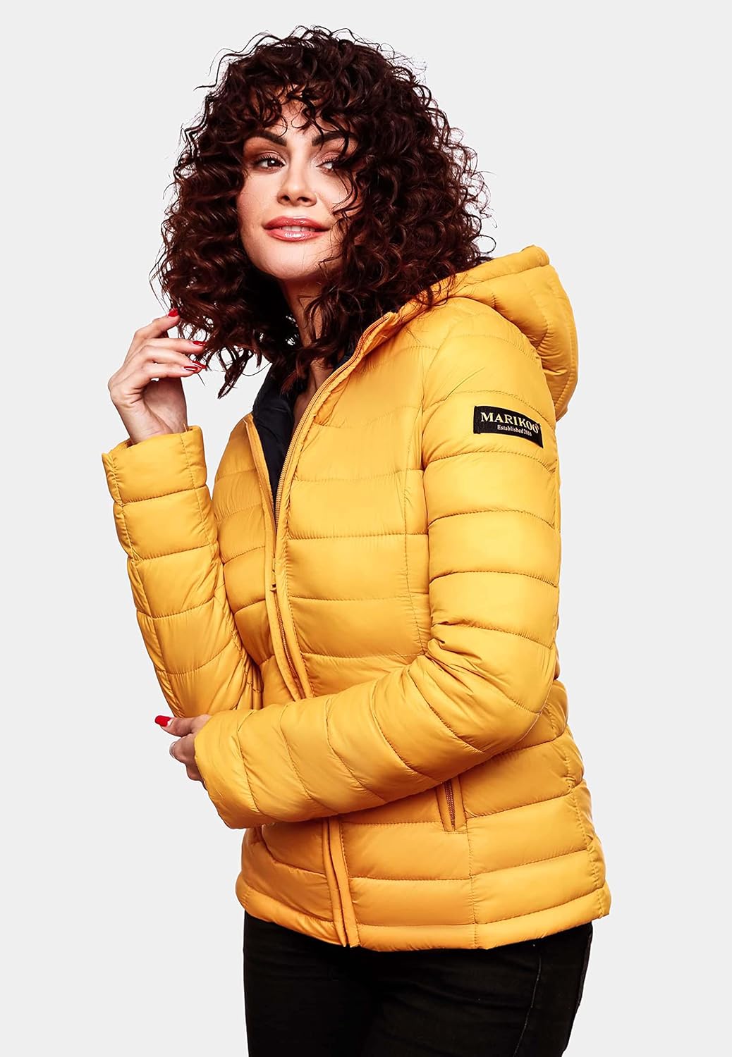 MARIKOO Damen Übergangsjacke leichte Steppjacke kurz mit Kapuze Lucy XS-3XL XS Gelb, XS Gelb