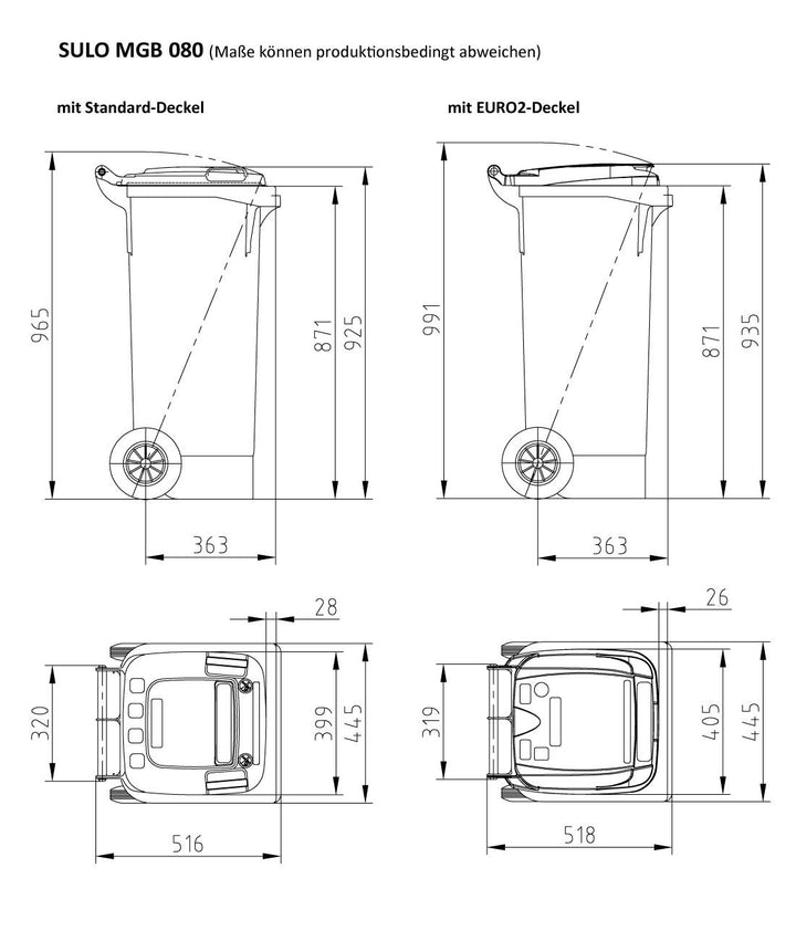 SULO Mülltonne Müllbehälter 2 Rad MGB ***80 Liter grau mit rotem Deckel***