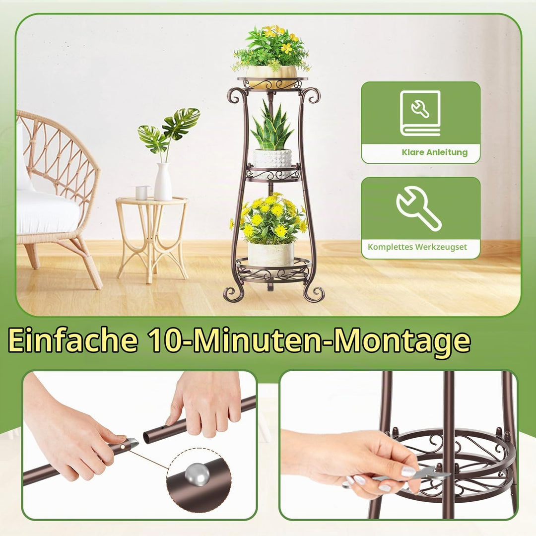 3 Etagen Blumenständer Pflanzenständer Blumenetagere Pflanzenregal aus Metall für grosse Töpfe Indoo